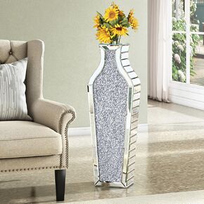 27" Tall Floor Crystal Vase Crushed Diamond Floor Vase Large Silver Vases for Decor Living Room Big Glass vases
