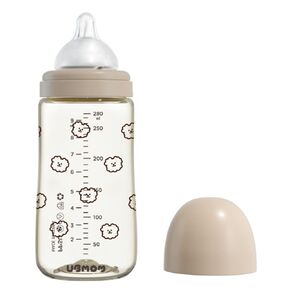 PPSU All in One Baby Bottle, PPSU Baby Bottle for Breastfeeding Babies, Anti-Colic Wide-Neck Non-Tip Stable Base, Easy to Clean Natural Baby Bottle 280ml, 9.47oz, Nipple M Level(3~6M) (Beige)