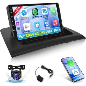 2+64G Car Radio for BMW X3 E83 2004 2005-2012 - Wireless Carplay & Android Auto - 9 Inch Android 13 Stereo with WiFi/EQ/GPS + AHD Rear View Camera
