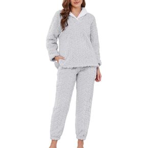 Fluffy Pajamas set for Women Fleece Pullover 2 Piece Pjs Set Soft Plush Sleepwear Winter Loungewear
