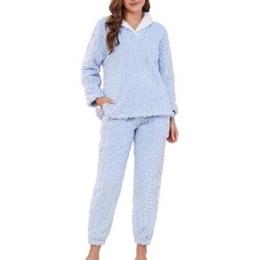 Fluffy Pajamas set for Women Fleece Pullover 2 Piece Pjs Set Soft Plush Sleepwear Winter Loungewear