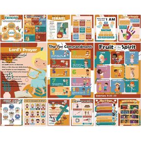 gisgfim Boho Bible Posters for Classroom Religious Posters 14 x 11 in Groovy Books of The Bible Bulletin Board Ten Commandments Poster Christian Wall Decor for Sunday School Decorations Supplies