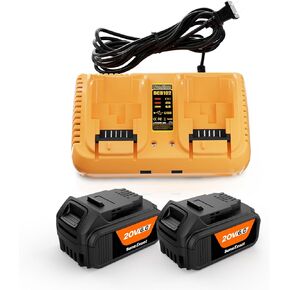 20V 6.0Ah Replacement Battery Charging Kit for Dewalt, includes 2 20V Max Batteries and 1 2-Ports Charger Compatible with Flexvolt 20V/60V Battery DCB206 DCD/DCF/DCG/DCS Series Cordless Power Tools