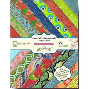 Paperhues Blue-Green-Red Celebration Collection Handmade Scrapbook Papers 8.5x11"Pad, 40 Sheets