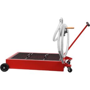20 Gallon Oil Drain Pan, Oil Drain Tank Foldable 76L Low Profile Oil Drain Pan, Large Capacity Oil Change Pan, with Pump, Hose, Swivel Casters Wheels Red