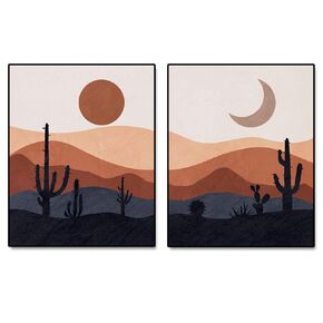 Desert Print, Mid Century Modern Prints, Abstract Landscape Wall Art, Mountain Decor, Cactus Art Print, Desert Art, Set of 2 Prints - 11x14 inch - No Frame