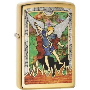 Zippo Lighter: Saint Michael The Archangel, Fusion - High Polish Brass 79107