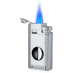 Cigar Lighter Torch Lighter Butane Refill Cigar Accessories Cigar Lighter and Cutter Cigar Lighter with Punch Jet Lighter Cigar Kit Set for Men (Silver)