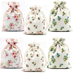 Autupy 30 Pack 5.5 x 3.9 Inch Floral Burlap Drawstring Bags Floral jewelry bags Packing Storage Linen Jewelry Pouches Sacks for Wedding Birthday Party Shower