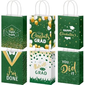Lincia 24 Pieces 2024 Graduation Gift Bags Graduation Party Gift Bags with Handles 6 Kind of Style for High School, College, Kindergarten, 8th Grade and More(Black Gold)