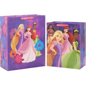 Hallmark Disney Princess Gift Bags (1 Large, 1 Extra Large) Ariel, Tiana, Rapunzel, Moana, Snow White, Belle