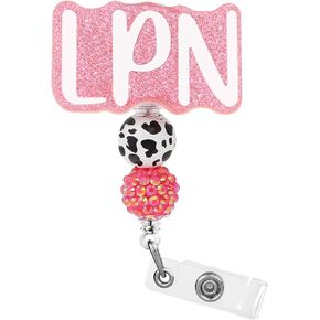Badge Reel Holder LPN Retractable Name Tag Holder Licensed Practical Nurse Bling Cute Glitter ID Alligator Clip Nursing Badge Holder for Clinic School Hospital Work Accessories