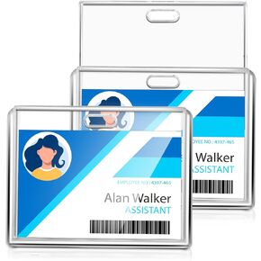 Cobee 2 Card Badge Holder, 2 Pieces Heavy Duty ID Card Badge Holder Hard Plastic Card Protector Case for ID Credit Card Driver Licenses Passes Office School Supplies(Horizontal)