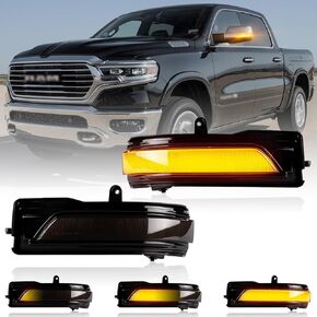 Gempro LED Sequential Amber Side Mirror Marker Turn Signal Lights for 2019-2023 Dodge RAM 1500 Towing Mirror Lamps, Smoked Len