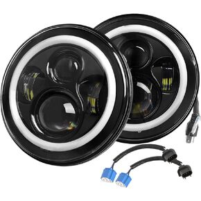 Round LED Headlight Halo, 2PCS 6000LM 7inch Headlamp Offroad Light Angle Eyes DRL Amber Turn Signal Lights Compatible with Jeep Wrangler TJ JK CJ with H4 to H13 Adapter Plug and Play