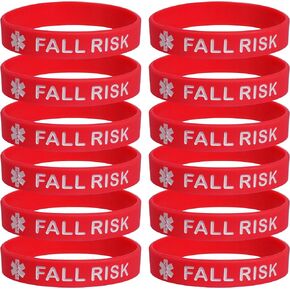 FALL RISK Red Medical ID Bracelets (12 Pack)