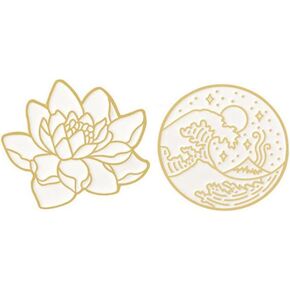 White Gold Color Lotus Flower Creative Brooch Nature Plant Pin Hat Backpack Brooches Jewelry Women Men Gift Japanese Jewelry