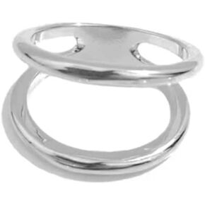 Minimalist Oval Silk Scarf Clip for Women Girls Silver Plated Layered Double Statement Ring Shawl Scarves Buckle Wrap Clasp Dress Accessories Decoration Jewelry