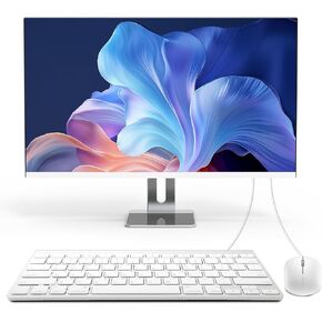 24" FHD All-in-One Desktop Computer, N5095 8GB RAM, 512GB SSD, Intel Quad-Core, Wired Keyboard & Mouse, RGB Speaker, White (N5095/8G/512G)