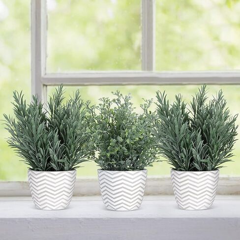 نباتات خشبية مزيفة بوعاء - نباتات وهمية لديكور المنزل والمكتب والمزرعة، نباتات صناعية في أواني أسمنتية بيضاء، عبوتان in Kuwait