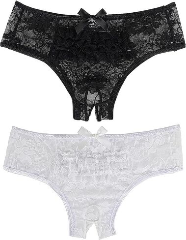 ohyeah Women Plus Size Cheeky Panties Lace G-String Thongs Panties Trim Boyshort Underwear T-Back Underpants 2 Pack in Saudi Arabia