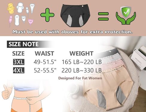 Plus Size Absorbent Panties, 3 Pack Leakproof Plus Size Underwear for Women, Stretchy Moisture Wicking Cotton Briefs in Saudi Arabia
