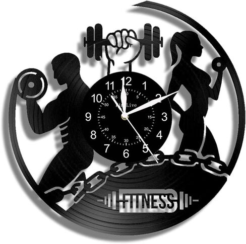 Fitness Theme Cool Man Cool Lady Healthy Body Wall Decor Art Decor CD Vinyl Clock Home Decor Birthdya Gift for Lover 12inches (30cm) (NO LED) in Saudi Arabia