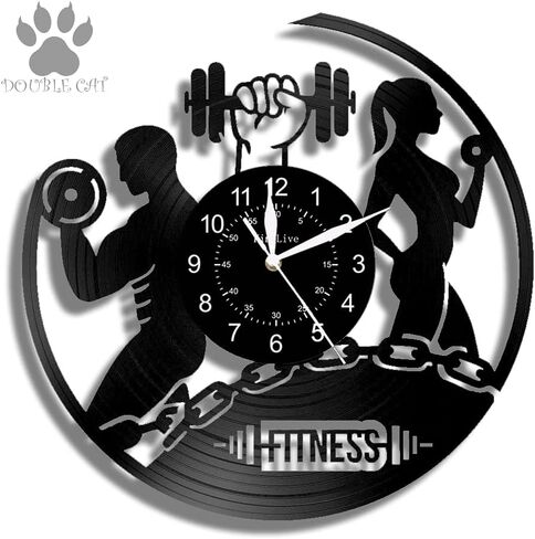 Fitness Theme Cool Man Cool Lady Healthy Body Wall Decor Art Decor CD Vinyl Clock Home Decor Birthdya Gift for Lover 12inches (30cm) (NO LED) in Saudi Arabia