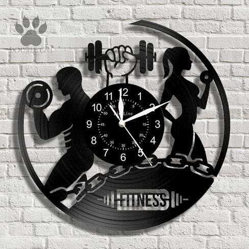 Fitness Theme Cool Man Cool Lady Healthy Body Wall Decor Art Decor CD Vinyl Clock Home Decor Birthdya Gift for Lover 12inches (30cm) (NO LED) in Saudi Arabia