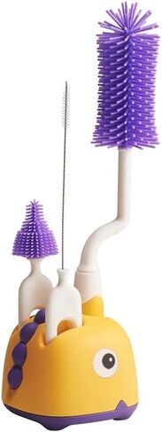 Rabbit Baba Silicone 4-in-1 Baby Bottle Brush Set,Nipple Brush, Bottle Brush, Straw Brush， Safe and Durable, Easy to Clean and Dry，4 Count，Cleaning Set，Uniform Storage Base，Draining Base (yellow Base) in Saudi Arabia