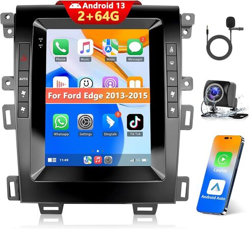Podofo [2+64G] راديو ستيريو للسيارة Ford Edge 2013 2014 2015 مع CarPlay اللاسلكي وAndroid Auto 9.7 بوصة تعمل باللمس صوت بلوتوث مع نظام تحديد المواقع العالمي (GPS) ومرآة وصلة WiFi RDS Hi-Fi وكاميرا احتياطية وميكروفون in Saudi Arabia