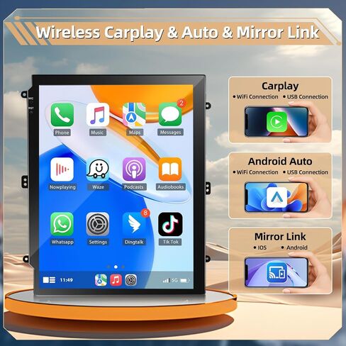 Podofo [2+64G] راديو ستيريو للسيارة Ford Edge 2013 2014 2015 مع CarPlay اللاسلكي وAndroid Auto 9.7 بوصة تعمل باللمس صوت بلوتوث مع نظام تحديد المواقع العالمي (GPS) ومرآة وصلة WiFi RDS Hi-Fi وكاميرا احتياطية وميكروفون in Saudi Arabia