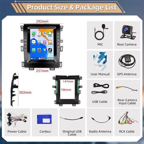 Podofo [2+64G] راديو ستيريو للسيارة Ford Edge 2013 2014 2015 مع CarPlay اللاسلكي وAndroid Auto 9.7 بوصة تعمل باللمس صوت بلوتوث مع نظام تحديد المواقع العالمي (GPS) ومرآة وصلة WiFi RDS Hi-Fi وكاميرا احتياطية وميكروفون in Saudi Arabia