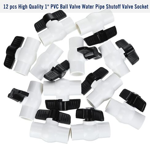 12 حزمة من صمام كروي PVC مقاس 1 بوصة، مقبس صمام إغلاق المياه مع مقبض سهل التدوير، مصنف عند 150 رطل لكل بوصة مربعة لخطوط إمداد المياه ونظام تركيب أنابيب الري، أسود in Saudi Arabia