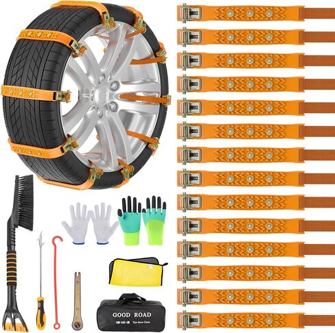 Snow Chains, Anti Slip, Non-metallic, Emergency Tire Chains Suitable for Cars, Trucks, Pickup, SUVs with Tire Width of 165-245mm(14 Pack, Yellow) in Kuwait