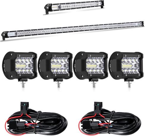 طقم شريط إضاءة LED مكون من 8 قطع، شريط إضاءة للطرق الوعرة بصف مزدوج، مصباح قيادة ضوء الضباب مع مجموعة أسلاك 12 فولت، ضوء LED للشاحنات ATV UTV SUV، قارب بيك اب (40 بوصة، 20 بوصة) in Kuwait