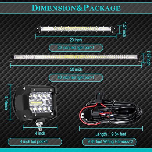 طقم شريط إضاءة LED مكون من 8 قطع، شريط إضاءة للطرق الوعرة بصف مزدوج، مصباح قيادة ضوء الضباب مع مجموعة أسلاك 12 فولت، ضوء LED للشاحنات ATV UTV SUV، قارب بيك اب (40 بوصة، 20 بوصة) in Kuwait