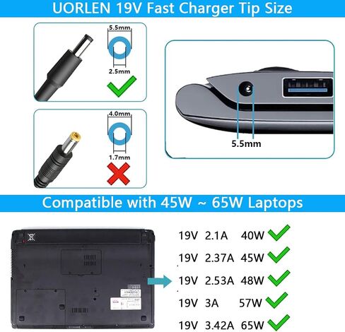 UL-Listed 19V 3.42A Fast Charger for Toshiba Satellite Laptop L300D L305 L305D L350 L355 L355D L455 L500 L505 L555 L555D L645D L655 L655D L670 L675 L745 L755 L755D L855 L875 L875D Power Supply Cord in Saudi Arabia