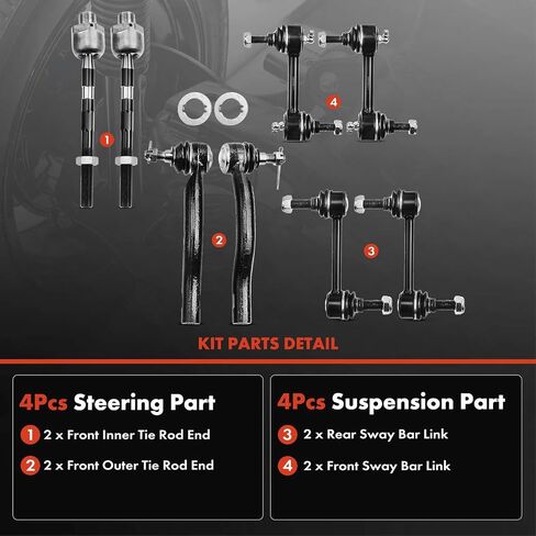 A-Premium Set of 8, Front & Rear Sway Bar Link, Front Inner Outer Tie Rod End, Compatible with Ford Edge 2007-2010, Lincoln MKX 2007-2010, V6 3.5L, Heavy Duty Design in Saudi Arabia