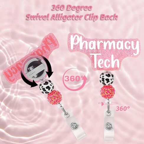 Badge Reel Holder LPN Retractable Name Tag Holder Licensed Practical Nurse Bling Cute Glitter ID Alligator Clip Nursing Badge Holder for Clinic School Hospital Work Accessories in Saudi Arabia