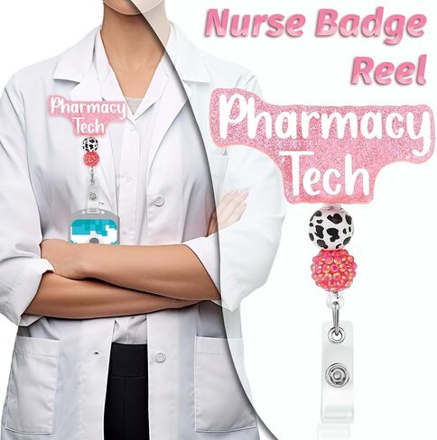 Badge Reel Holder LPN Retractable Name Tag Holder Licensed Practical Nurse Bling Cute Glitter ID Alligator Clip Nursing Badge Holder for Clinic School Hospital Work Accessories in Saudi Arabia
