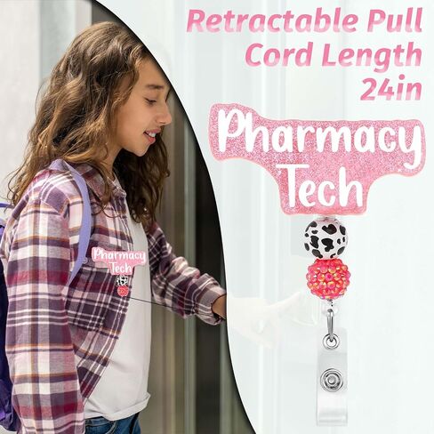 Badge Reel Holder LPN Retractable Name Tag Holder Licensed Practical Nurse Bling Cute Glitter ID Alligator Clip Nursing Badge Holder for Clinic School Hospital Work Accessories in Saudi Arabia