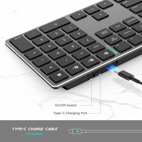 لوحة مفاتيح بلوتوث قابلة لإعادة الشحن من JOYACCESS، لوحة مفاتيح لاسلكية صامتة كاملة الحجم متعددة الأجهزة، قم بالتبديل إلى 3 أجهزة، للكمبيوتر/سطح المكتب/الكمبيوتر المحمول (أسود ورمادي) in Kuwait