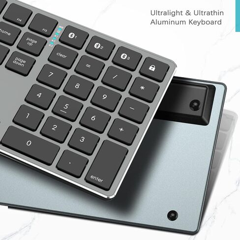 لوحة مفاتيح بلوتوث قابلة لإعادة الشحن من JOYACCESS، لوحة مفاتيح لاسلكية صامتة كاملة الحجم متعددة الأجهزة، قم بالتبديل إلى 3 أجهزة، للكمبيوتر/سطح المكتب/الكمبيوتر المحمول (أسود ورمادي) in Kuwait