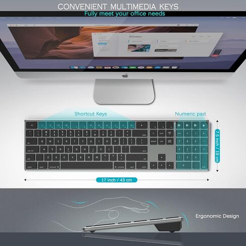 لوحة مفاتيح بلوتوث قابلة لإعادة الشحن من JOYACCESS، لوحة مفاتيح لاسلكية صامتة كاملة الحجم متعددة الأجهزة، قم بالتبديل إلى 3 أجهزة، للكمبيوتر/سطح المكتب/الكمبيوتر المحمول (أسود ورمادي) in Kuwait