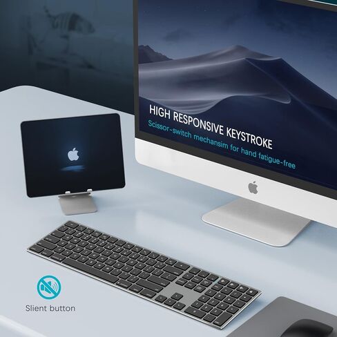 لوحة مفاتيح بلوتوث قابلة لإعادة الشحن من JOYACCESS، لوحة مفاتيح لاسلكية صامتة كاملة الحجم متعددة الأجهزة، قم بالتبديل إلى 3 أجهزة، للكمبيوتر/سطح المكتب/الكمبيوتر المحمول (أسود ورمادي) in Kuwait