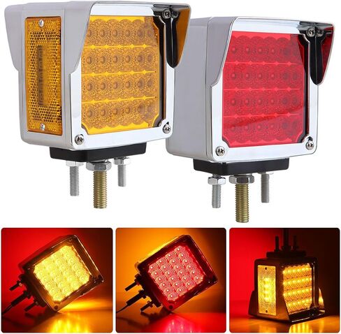 مربع الوجه المزدوج أدى أضواء إشارة بدوره العنبر / الأحمر 52 أدى، الوجه المزدوج أدى مقطورة وقف الذيل بدوره إشارات شاحنة الحاجز أضواء الركيزة 3 ترصيع استبدال لkenworth / بيتربيلت / Freightliner 10V-30V in Kuwait