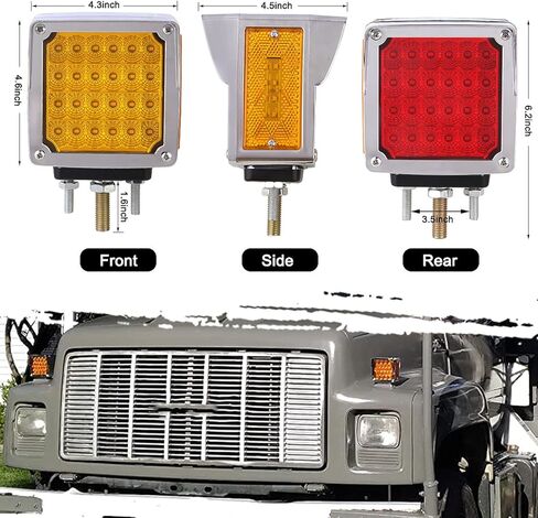 مربع الوجه المزدوج أدى أضواء إشارة بدوره العنبر / الأحمر 52 أدى، الوجه المزدوج أدى مقطورة وقف الذيل بدوره إشارات شاحنة الحاجز أضواء الركيزة 3 ترصيع استبدال لkenworth / بيتربيلت / Freightliner 10V-30V in Kuwait