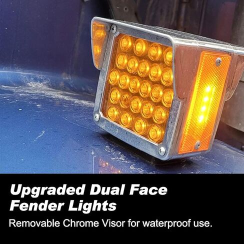 مربع الوجه المزدوج أدى أضواء إشارة بدوره العنبر / الأحمر 52 أدى، الوجه المزدوج أدى مقطورة وقف الذيل بدوره إشارات شاحنة الحاجز أضواء الركيزة 3 ترصيع استبدال لkenworth / بيتربيلت / Freightliner 10V-30V in Kuwait