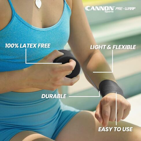Cannon Sports Pre Wrap 30 Yard Roll Athletic Foam Tape Underwrap for Ankles Wrists Knees Elbows Hair (Black) in Saudi Arabia